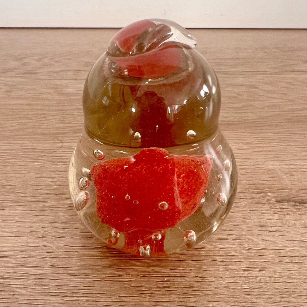 Vintage Murano Glass Controlled‎ Bubble Red Pear Figurine Paperweight 3.5” H